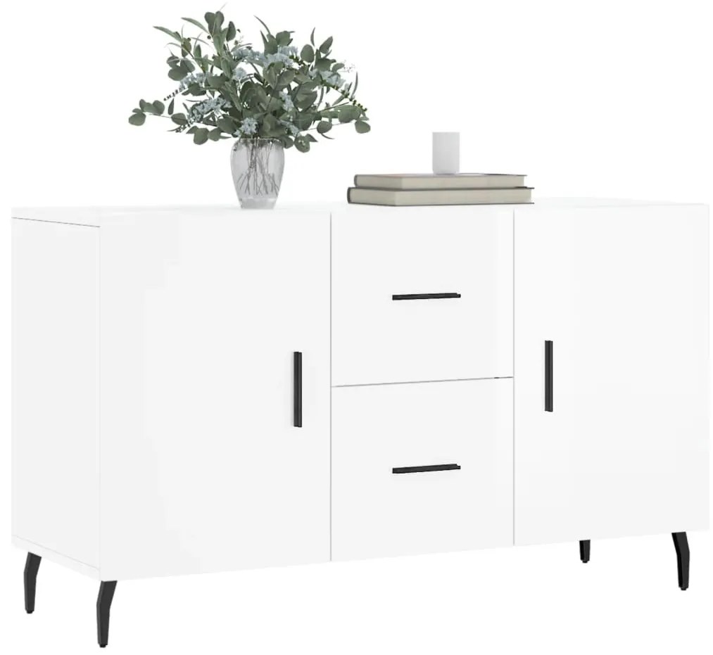 magasfényű fehér szerelt fa tálalószekrény 100 x 36 x 60 cm