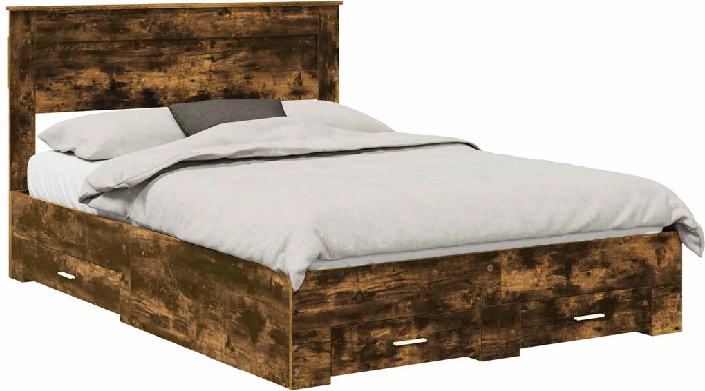vidaXL Ágykeret fejtámlával fiókkal Füstölt tölgy 140 x 190 cm Faanyag