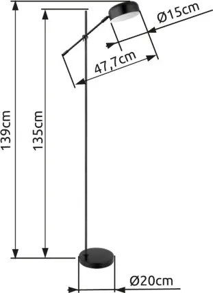 Globo 24099SB Állólámpa fém fekete váz, fém fekete búra, műanyag szatén izzóvédővel. A fej állítható. HxSzxM: 477x200x1390, fényforrás nélkül 1xE14 25W 230V