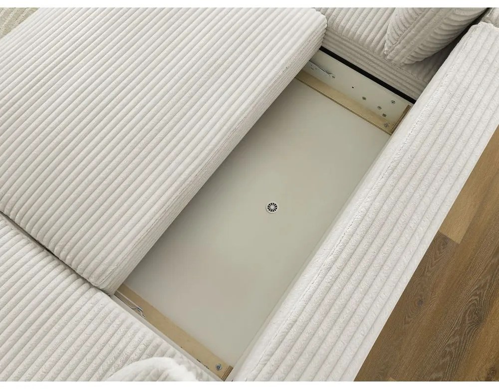 Krémszínű kordbársony kinyitható sarokkanapé (jobb oldali-U alakú) Lucien – Bobochic Paris