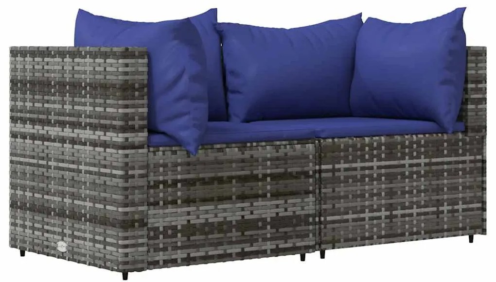 2 db szürke polyrattan kerti sarokkanapé párnával