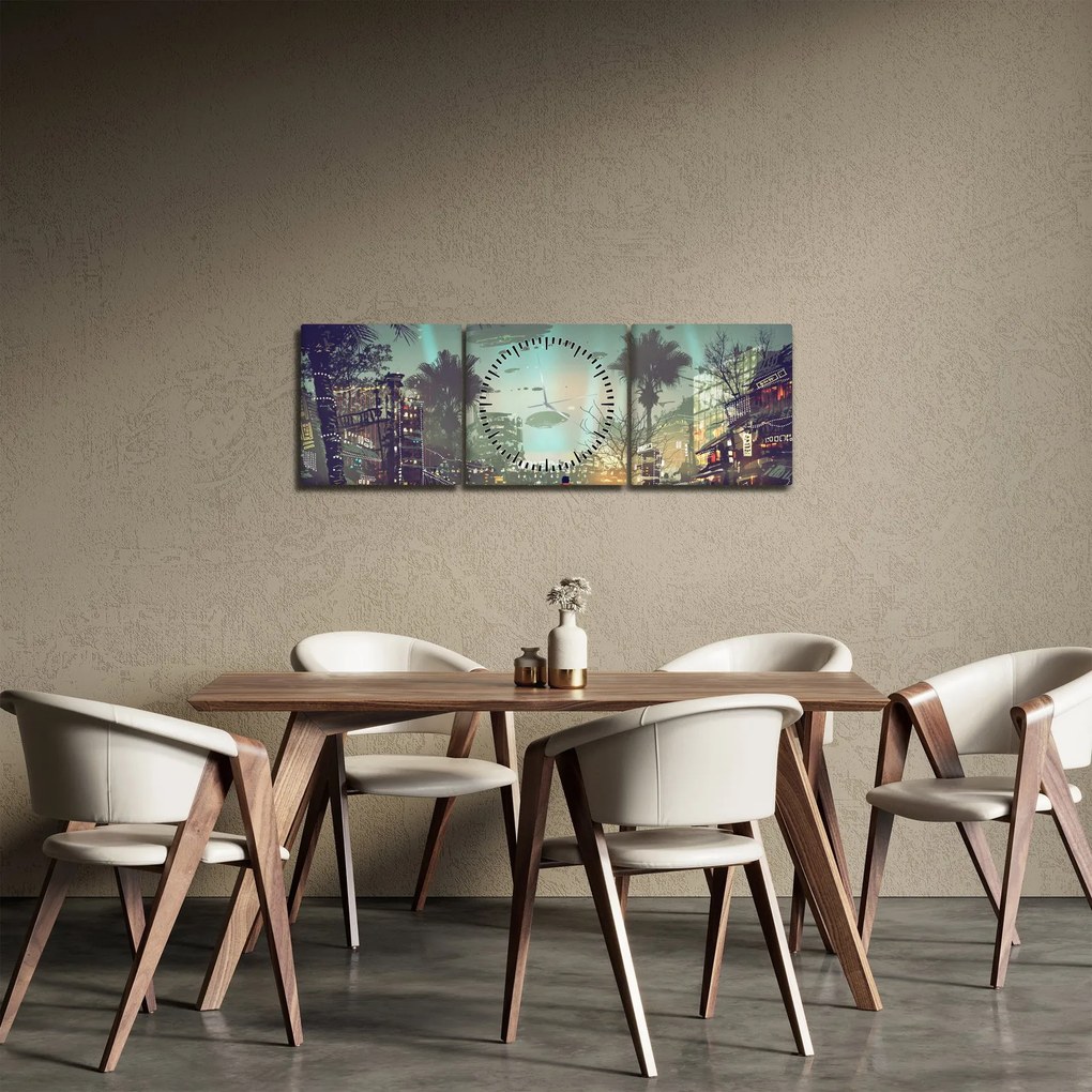 Kép - egy város a jövőben (órával) (90x30 cm)