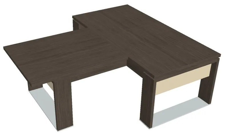 Verno+ S asztal 200 x 220 cm, kiegészítő íróasztallal, antracit tölgy / vanília