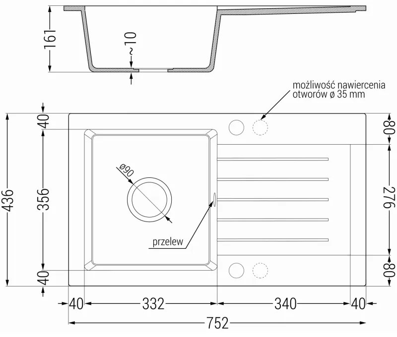Mexen Pablo, 1 kamrás gránit mosogató 752x436x161 mm és Elia mosogató csaptelep, szürke, 6510-71-670101-70-B