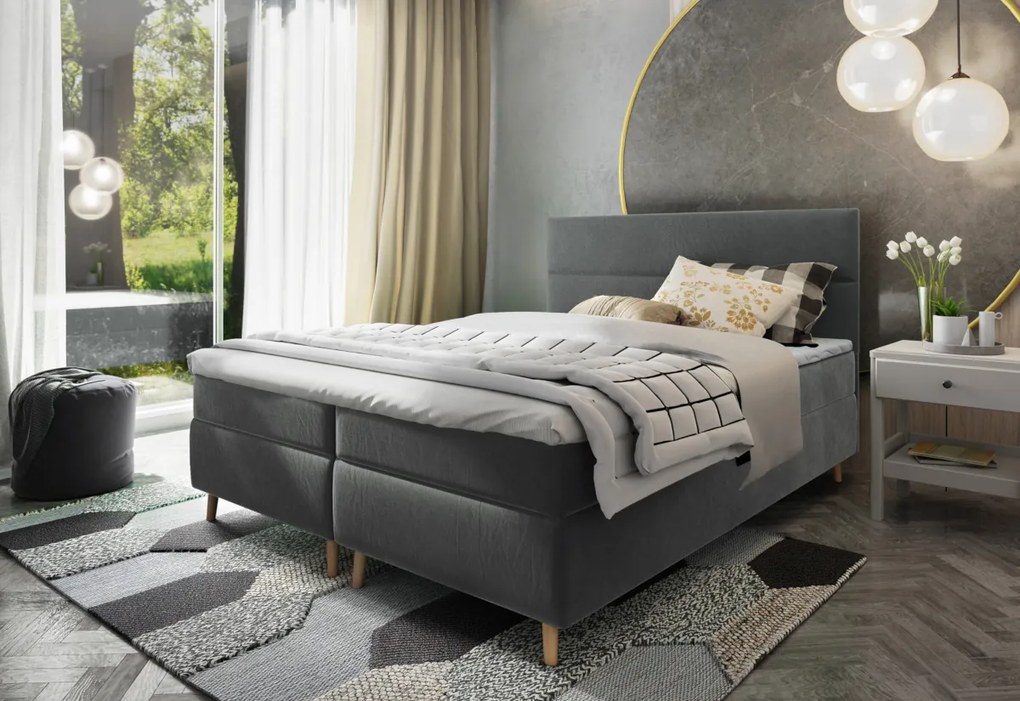 LANTA kárpitozott boxspring ágy, 180x200, kronos 27