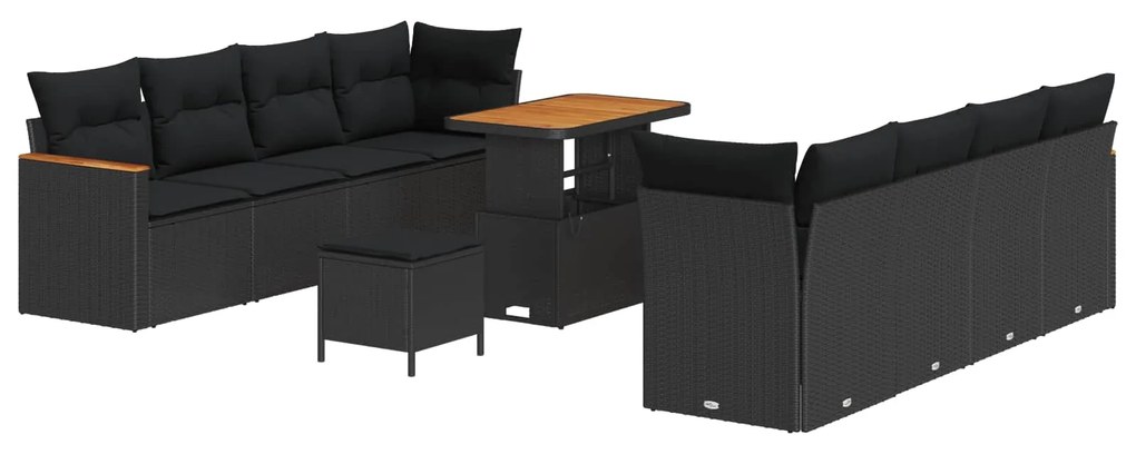 vidaXL Kerti Kanapé Szett párnával 12 pcs Fekete polirattan