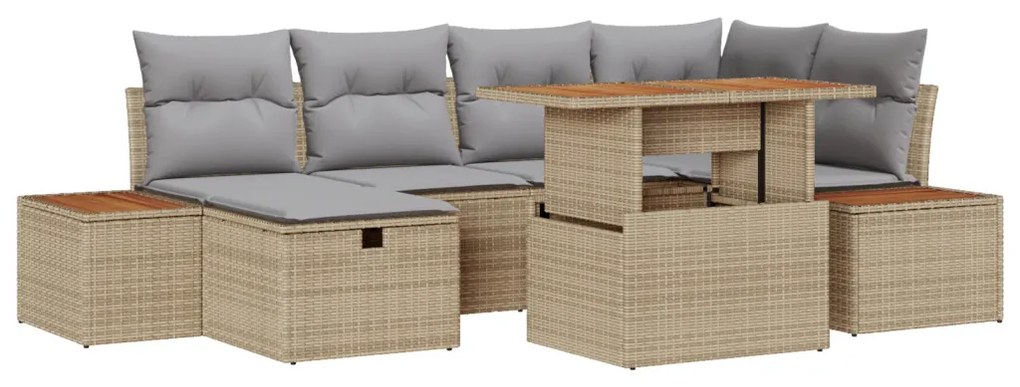 7 darabos kerti kanapé szett párnákkal Bézs Poly Rattan Akácia