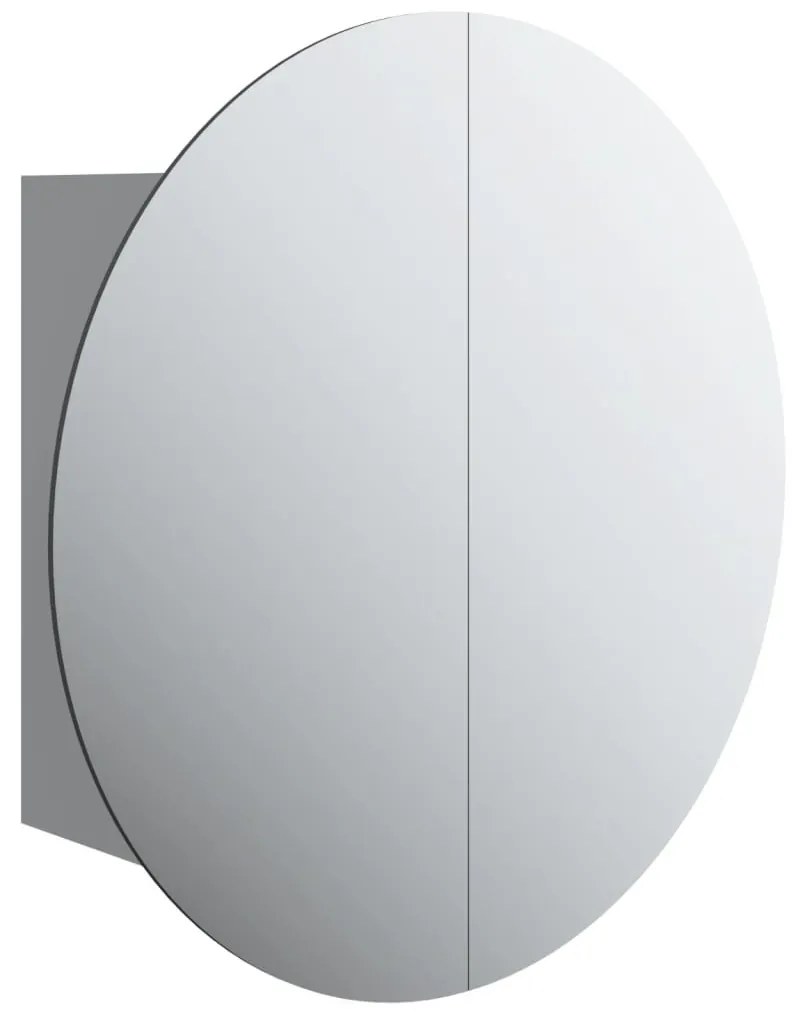 szürke fürdőszobaszekrény kerek tükörrel/LED-del 47x47x17,5 cm