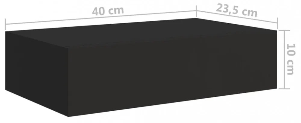 2 db fekete MDF falra szerelhető fiókos polc 40 x 23,5 x 10 cm