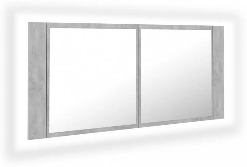 betonszürke akril LED-es tükrös fürdőszobaszekrény 100x12x45 cm