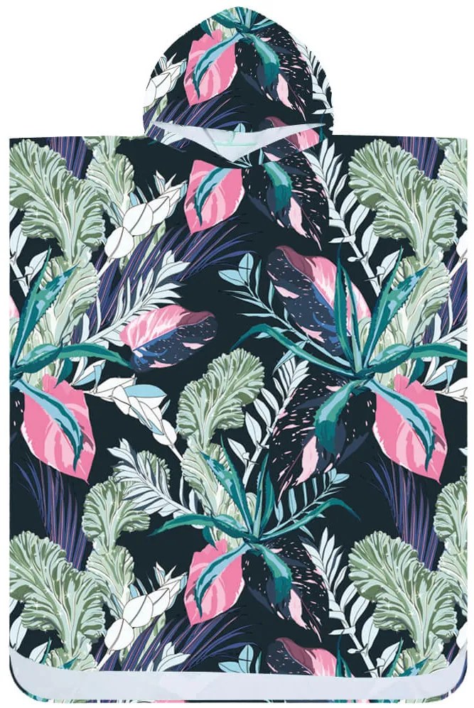 Strandkészlet NIGHT BLOSSOM – Fürdőlepedő 100×180 cm és poncsó 80×145 cm, fekete