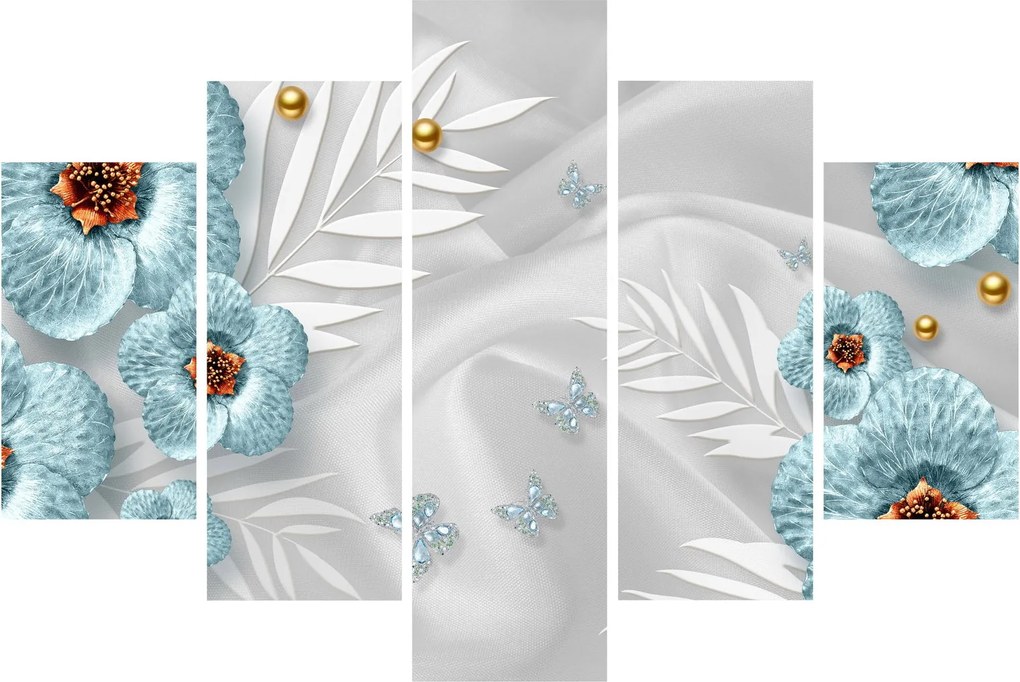 Kép - 3D kék virágok (150x105 cm)