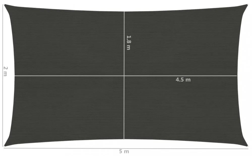 antracitszürke HDPE napvitorla 160 g/m² 2 x 5 m