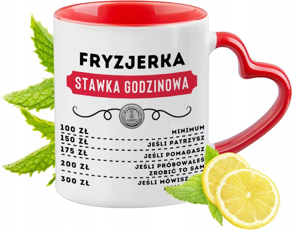 Piros bögre szív alakú füllel Fodrászoknak Ajándék