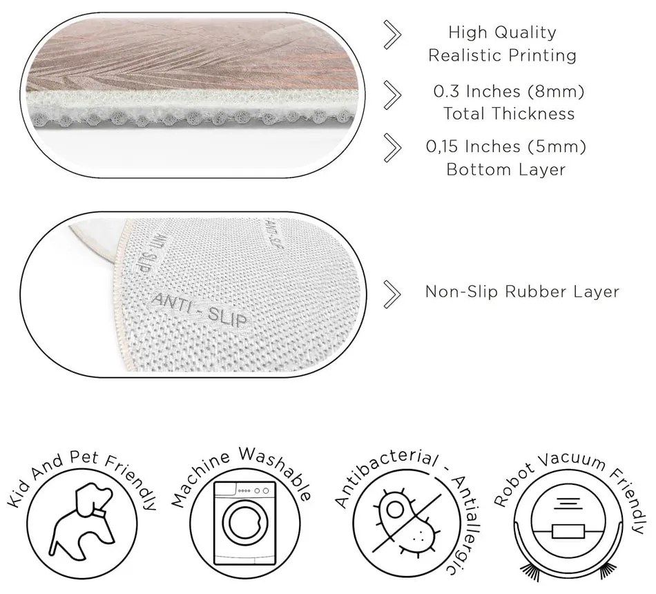 Világos rózsaszín mosható kerek szőnyeg ø 100 cm Dusty Leaves – Mila Home