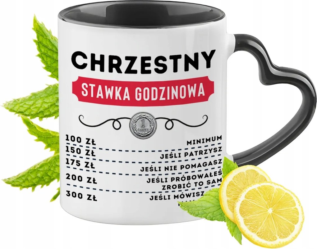 Keresztelő Bögre Fekete Szív Alakú Füllel Ajándék