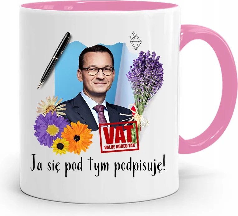 Rózsaszín Politikai Bögre Mateusz Morawiecki Miniszterelnök fényképes nyomtatással