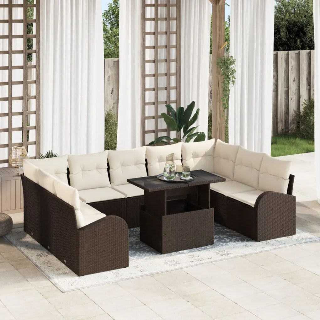 10 darabos Kerti Sofa Szett párnákkal Barna Poli Rattan
