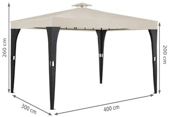 Casaria® Rattan pavilon 3x4 m - krém