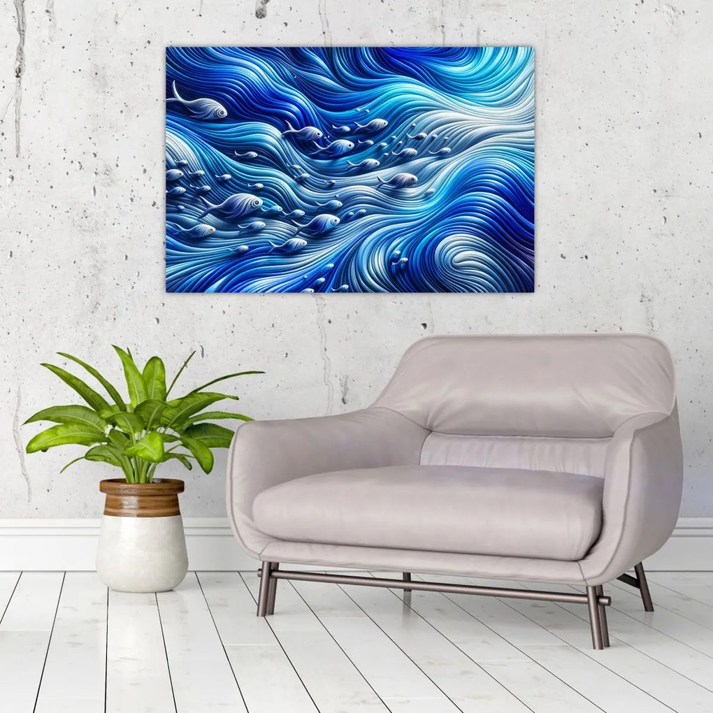 Kép – Halak a hullámokban (90x60 cm)