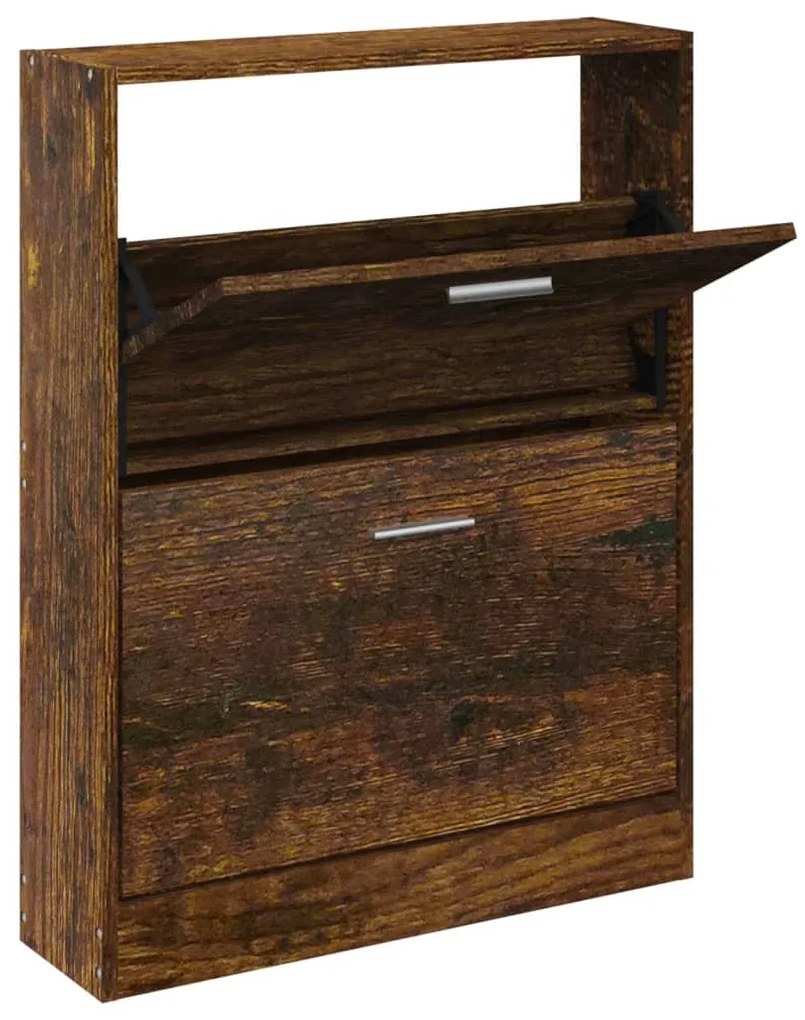 füstös tölgy színű szerelt fa cipősszekrény 59x17x81 cm