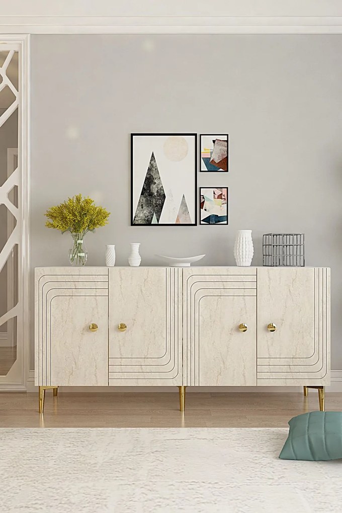 Lessi 150 - White, Travertine, Gold