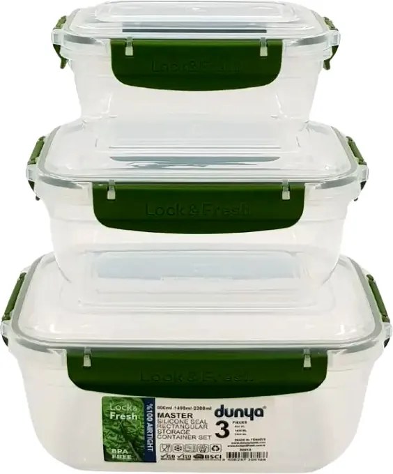 Uzsonnás doboz Ételtároló szett 3db-os légmentesen záródó mikrohullám 800 1400 2300 ML