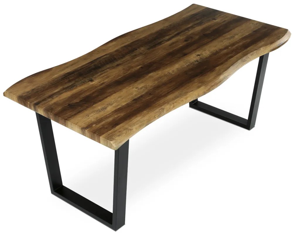 Masă de sufragerie, 180x90x75 cm, blat MDF, decor lemn învechit, picioare metalice in forma de U