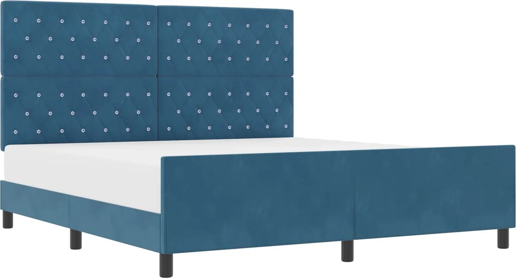 vidaXL Boxrugós ágy fejtámlával Sötét kék 180 x 200 cm Bársony