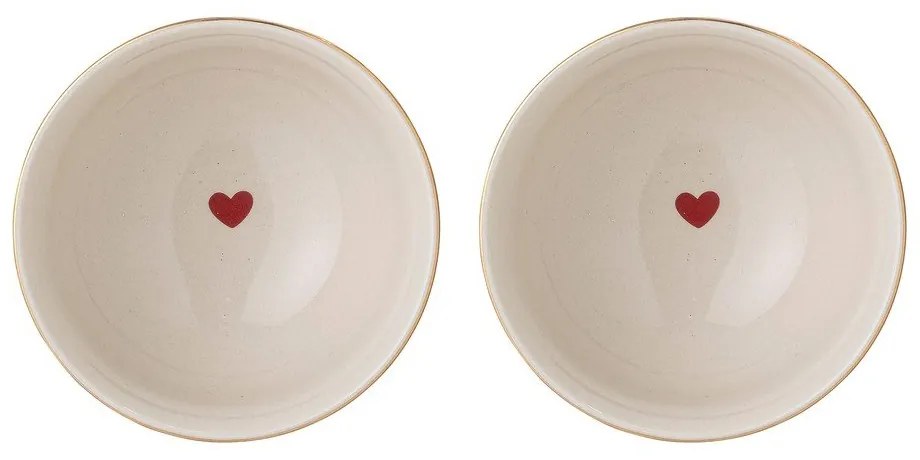 Krémszínű agyagkerámia tálka szett karácsonyi mintával, 2 db-os, 500 ml Jolly – Bloomingville