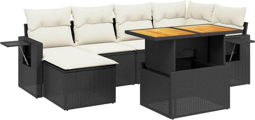 vidaXL 7 részes fekete polyrattan kerti ülőgarnitúra párnával