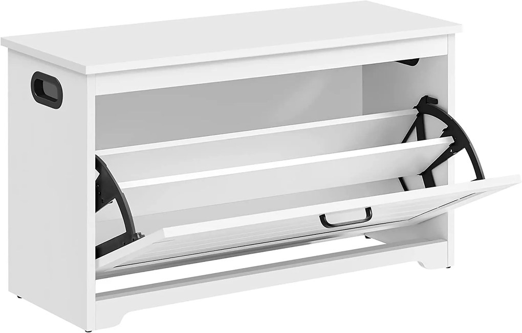 Cipős pad állítható belső elválasztókkal, fehér, 80 x 30 x 46 cm