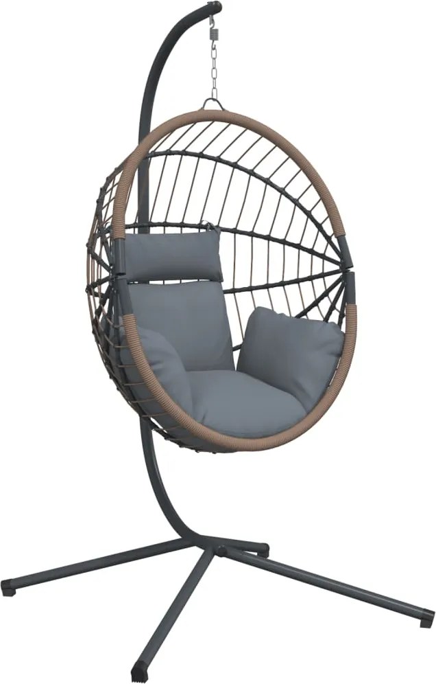 vidaXL világosszürke rattan és acél függő kagylószék állvánnyal