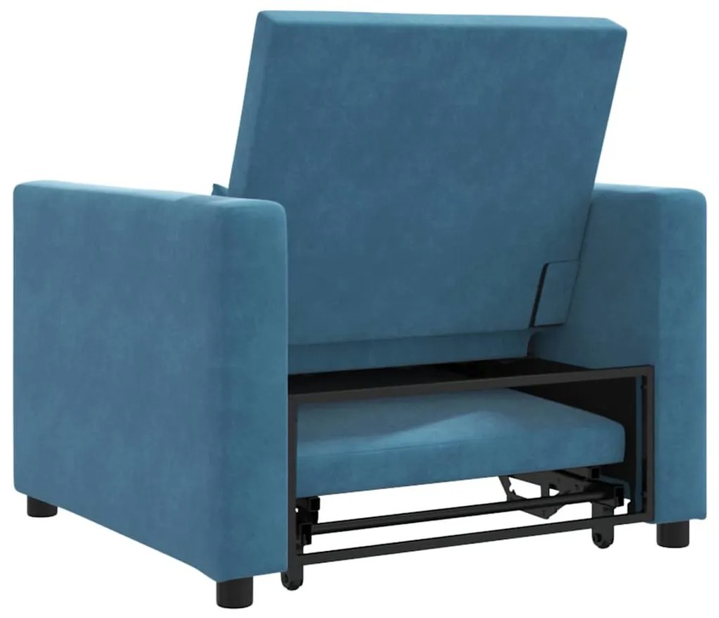 Egyszemélyes kanapéágy kerekekkel Kék 90 x 165 x 87 cm Bársony