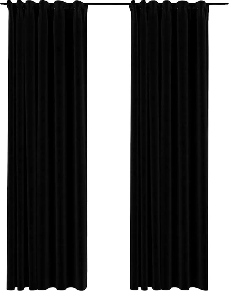 vidaXL 2 db fekete vászonhatású sötétítőfüggöny kampókkal 140 x 225 cm