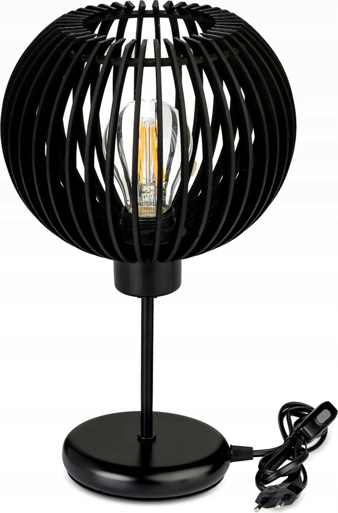 Éjjeli Lámpa Asztali Lámpa Fekete loft led E27 Lámpabúra Fa Fekete