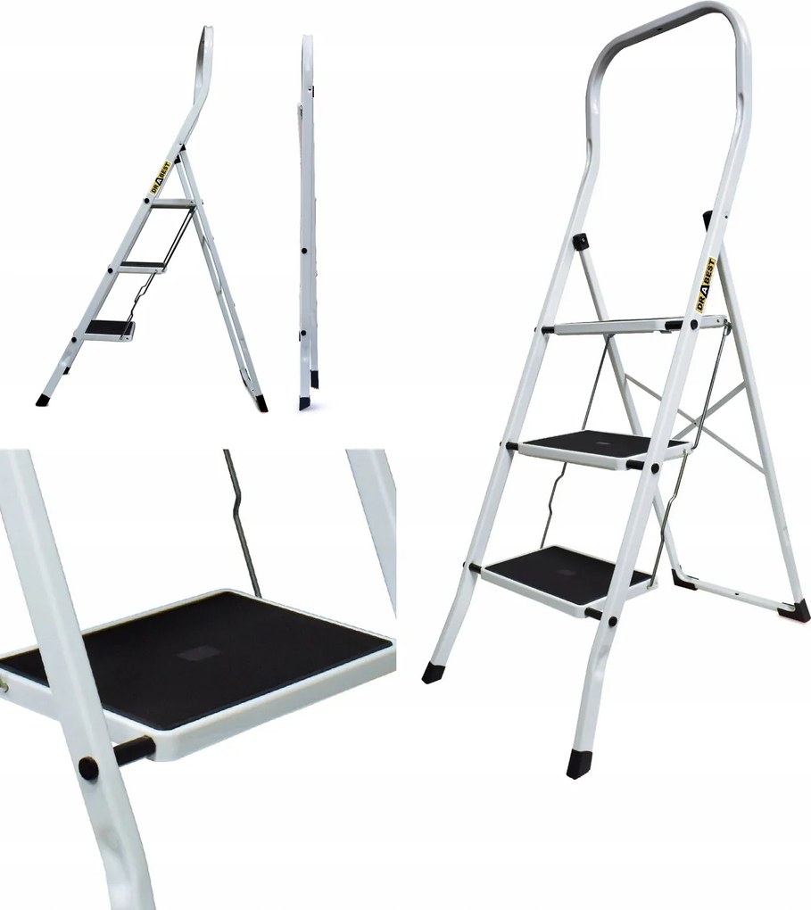 Háztartási acél létra 3 lépcsőfokos egyoldalas összecsukható lépcső Drabest