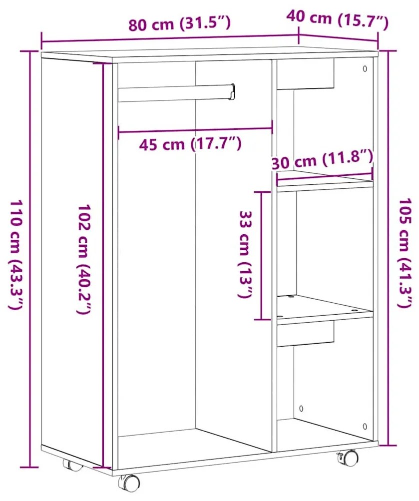 fekete tölgy színű szerelt fa ruhásszekrény 80 x 40 x 110 cm