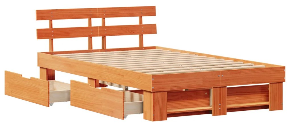 vidaXL Ágykeret fejtámlával Faggyú barna 135 x 190 cm Tömör fenyőfa