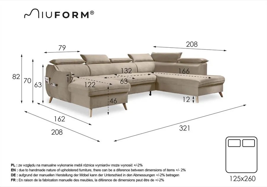 Világosszürke kinyitható sarokkanapé (jobb oldali) Sweet Harmony – Miuform