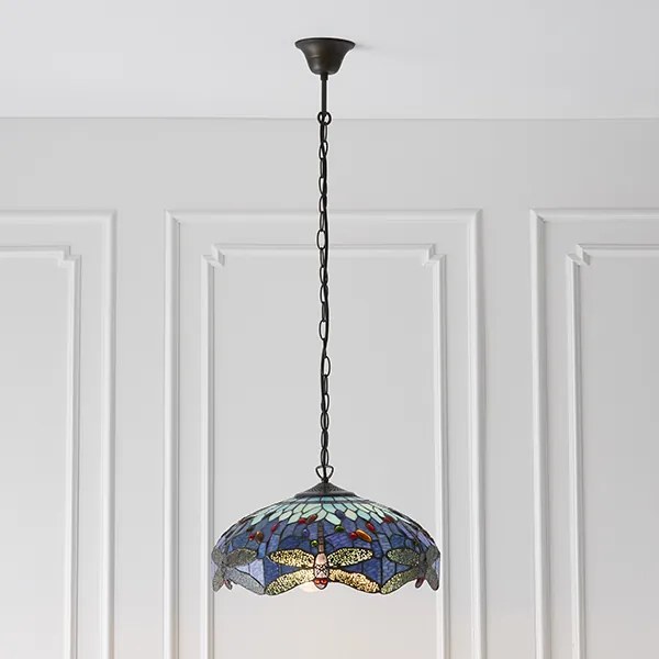 Endon klasszikus tiffany függeszték dragonfly blue sötétbarna sokszínű end64080