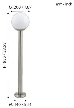 Eglo 33566 - LED Dimmelhető kültéri lámpa NISIA-C 1xE27/9W/230V 980 mm IP44