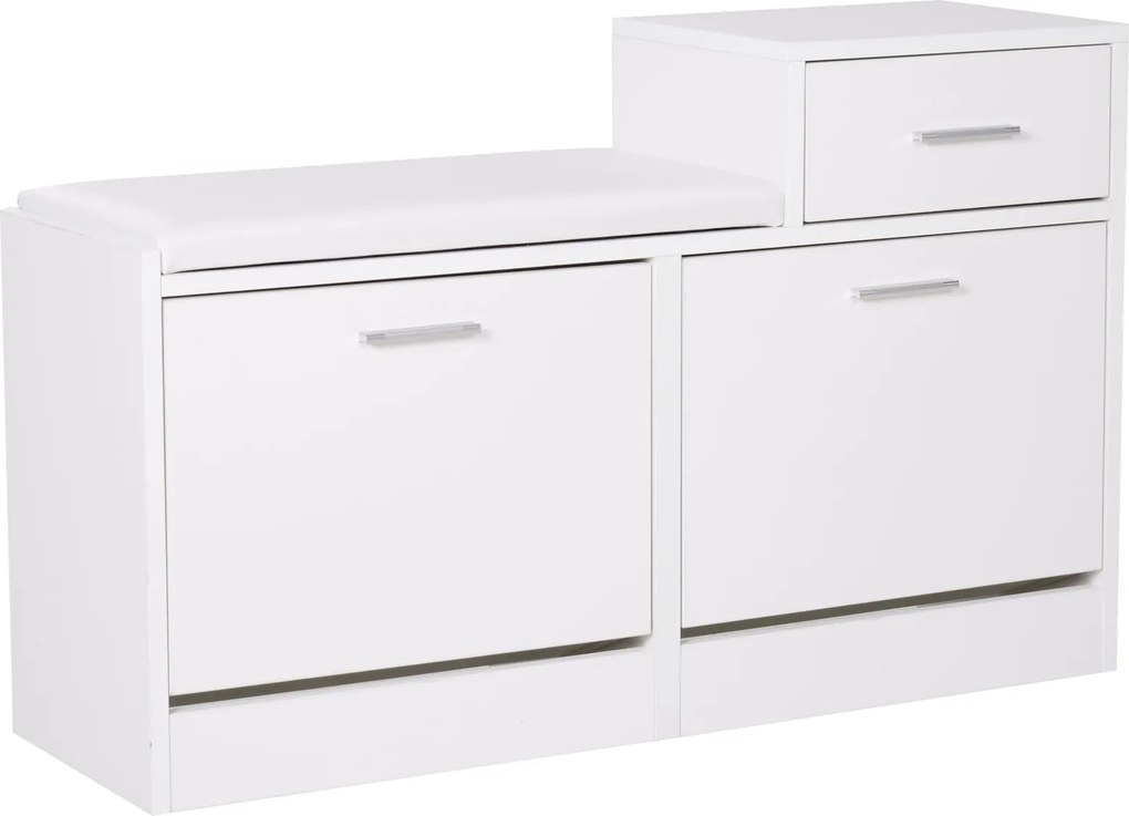 HOMCOM Modern Cipőszekrény Párnázott Padlóval 12 Pár Cipőhöz, Előszobai Cipőtároló Szekrény, Fa, Stílusos, Tágas, 94.5x57x30 cm, Fehér | Aosom