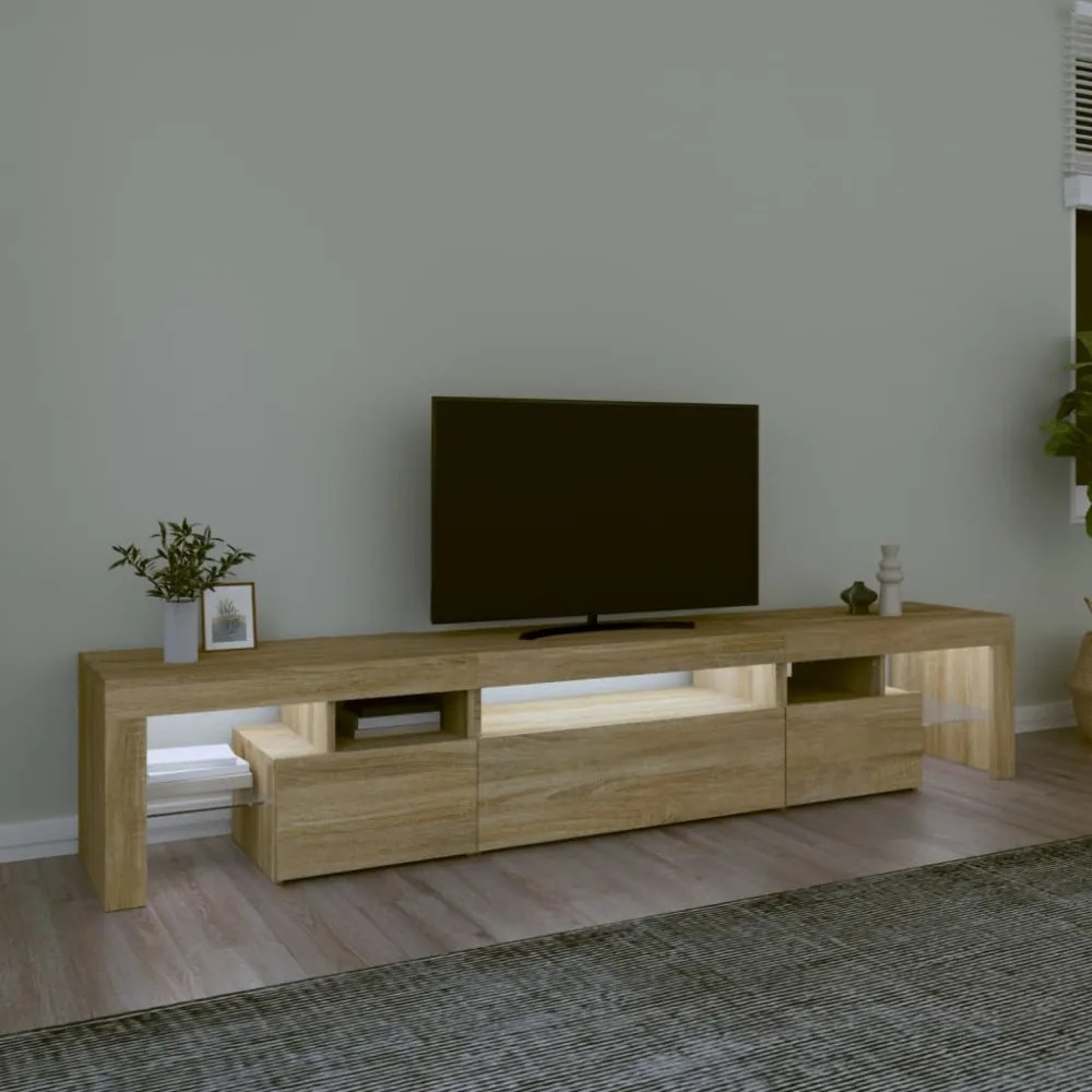 sonoma tölgy színű TV-szekrény LED-lámpákkal 215x36,5x40 cm