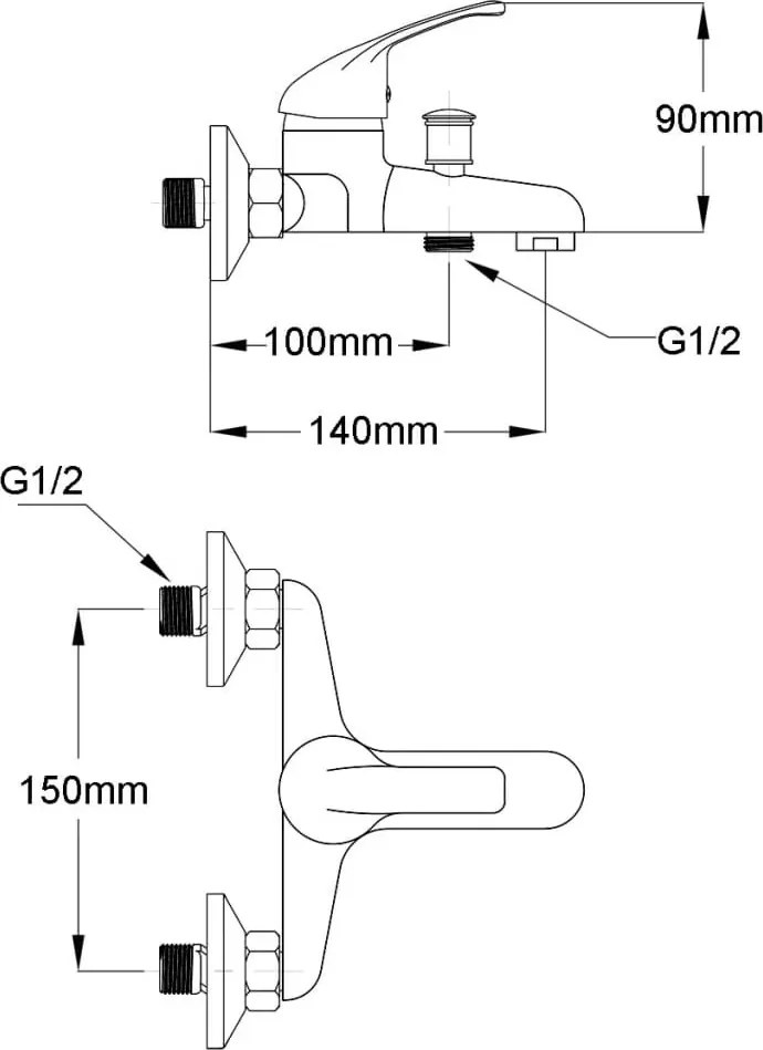 EuroStandard ECOLINE kádtöltő csaptelep - zuhanyszettel - fix falitartóval - KRÓM