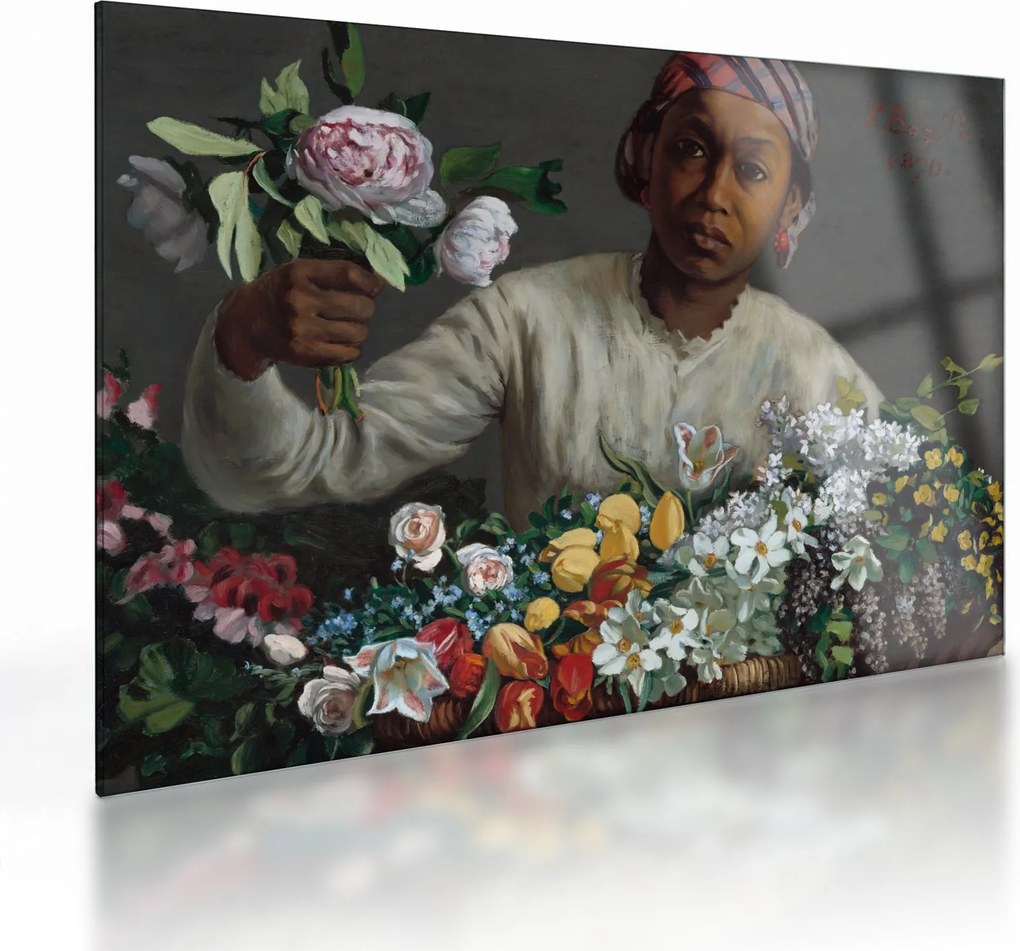 Üveg kép - Frédéric Bazille, Young Woman with Peonies, reprodukciók (70x50 cm)