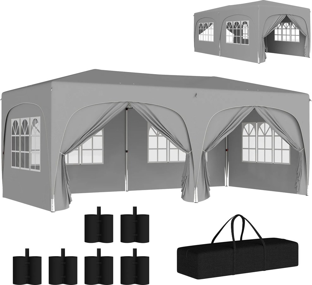 Outsunny Pavilon kb. 3x6m, vízálló stabil télen is használható gyorsan felállítható összecsukható pavilon, UV védelem 50+, összecsukható parti sátor k
