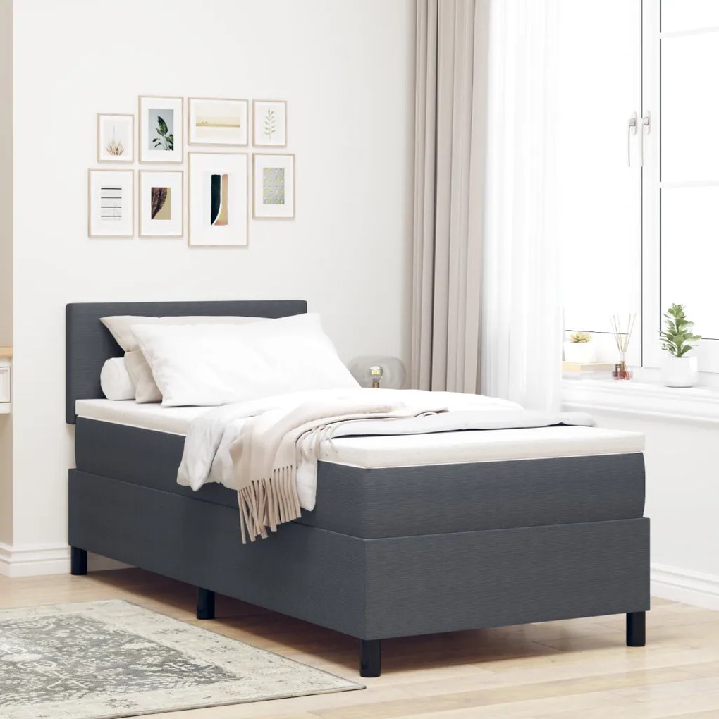 Boxspring ágy matraccal és LED világítással, sötétszürke egyszemélyes bársonyos szövet