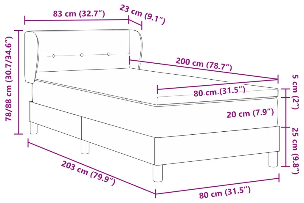 Boxspring Ágy Mattressz Kék 80x200 cm Szövet