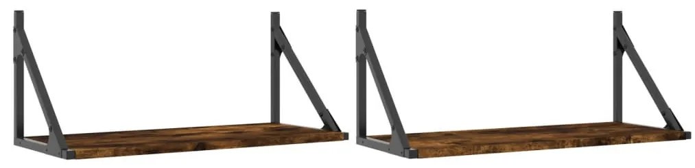 2 db füstös tölgy színű szerelt fa fali polc 60 x 25 x 25,5 cm